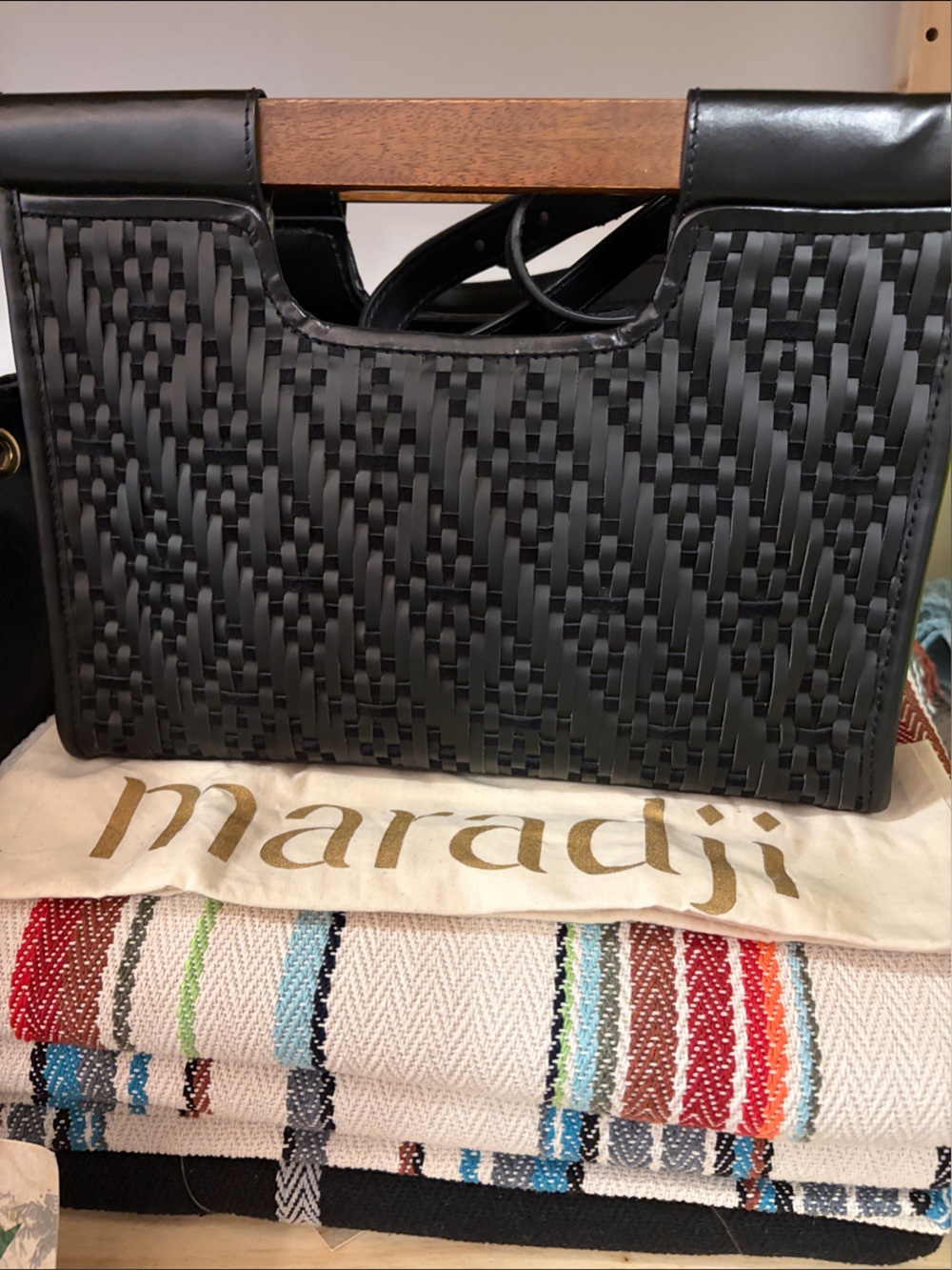 French Black Braided Leather Shoulder Bag